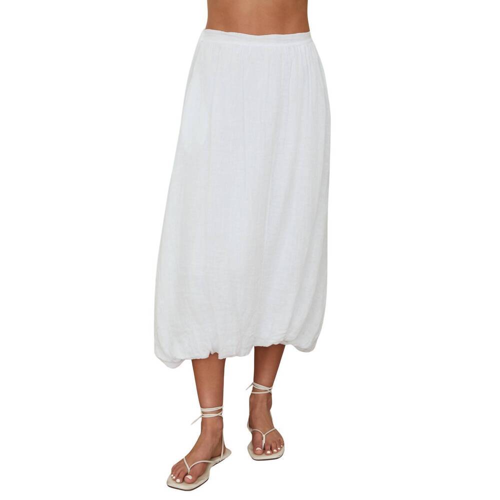 NEW MILIO MILANO linen bubble hem midi skirt with pockets in white